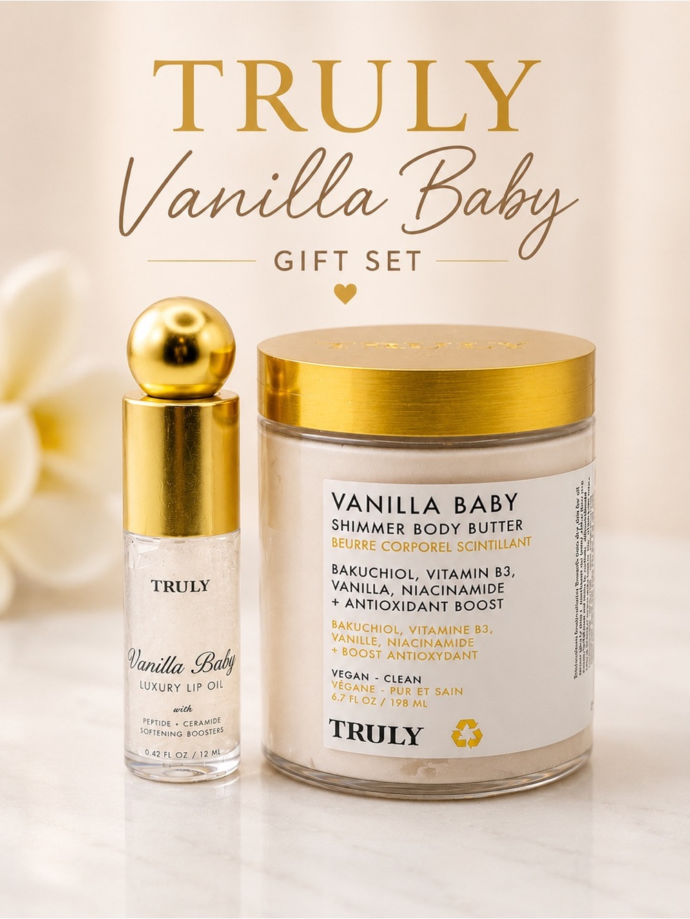 Truly Vanilla Baby Gift Set | Shimmer Body Butter & Luxury Lip Oil